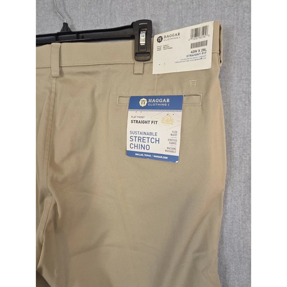 Haggar Straight Fit Men's 42x29 Sustainable Stretch‎ Chino Pants Flat Front NEW
